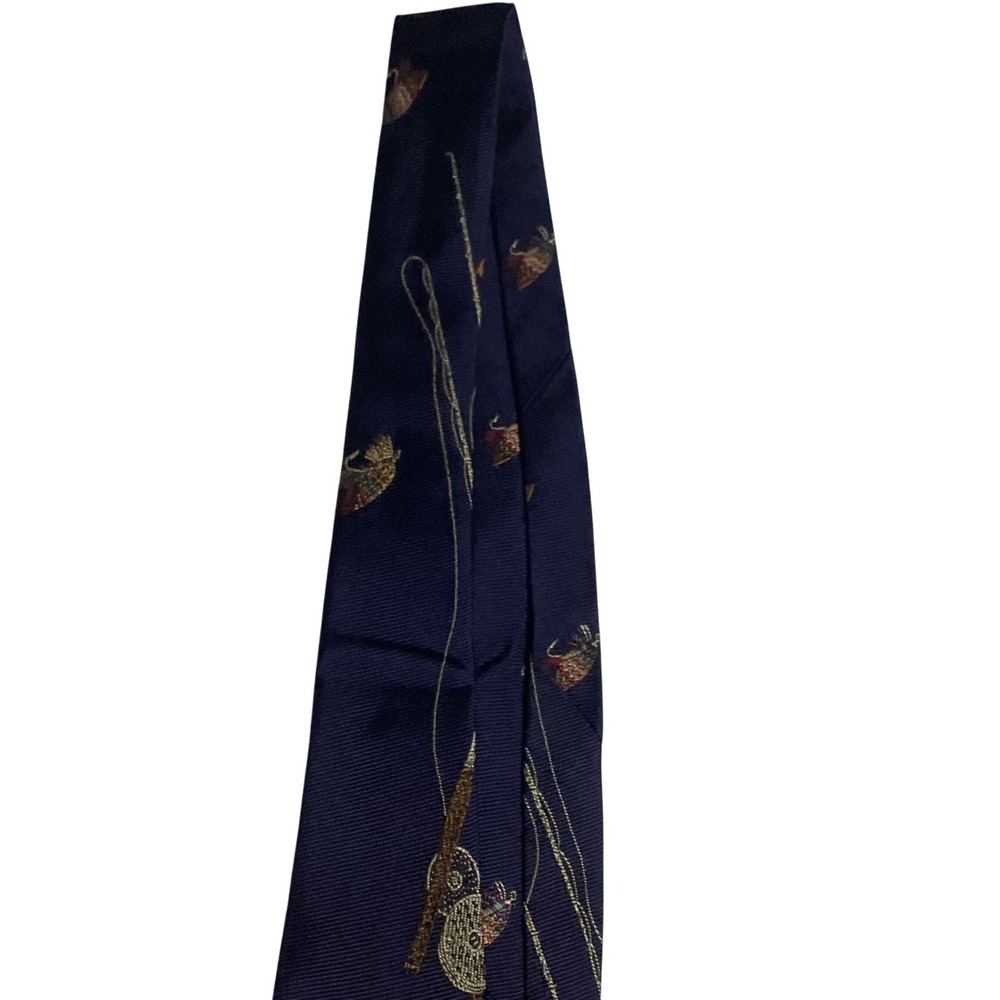 Windsor Silk Tie Mens Navy Blue Fly Fishing Rods Lures Sporting Novelty Silk Tie